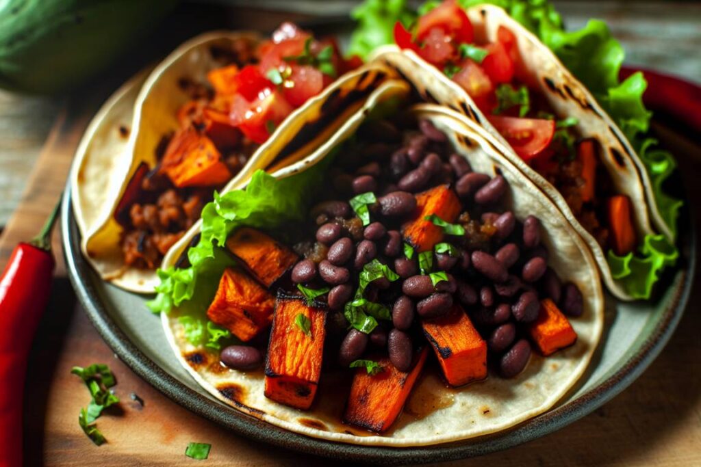 Sweet Potato & Black Bean Tacos - Smoky and flavorful vegan tacos with roasted sweet potatoes and black beans