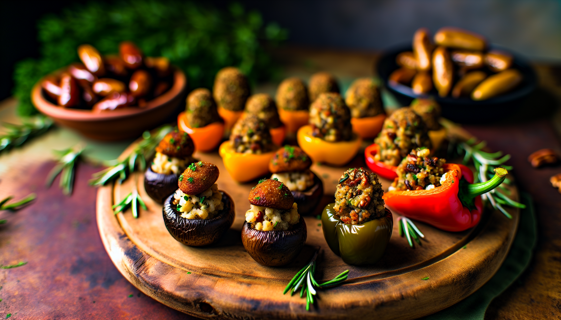 Assortment of stuffed vegan finger foods