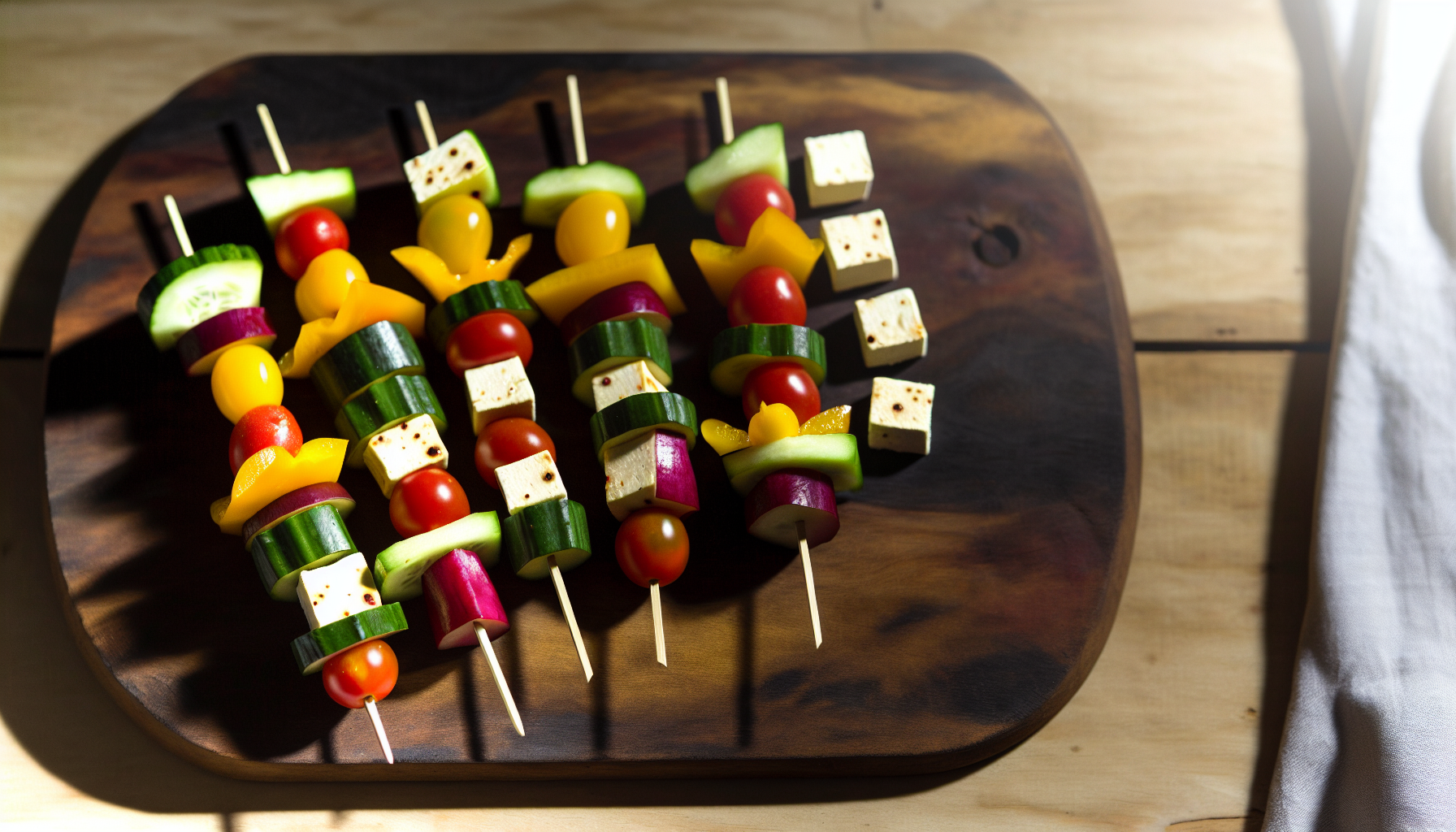 Colorful vegan appetizer skewers