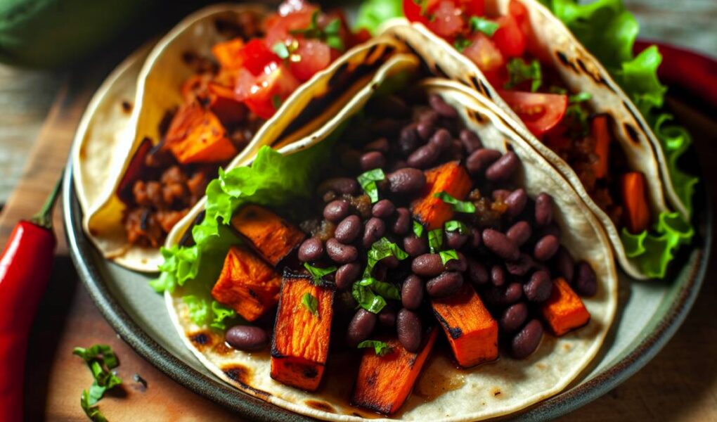 Sweet Potato & Black Bean Tacos - Smoky and flavorful vegan tacos with roasted sweet potatoes and black beans