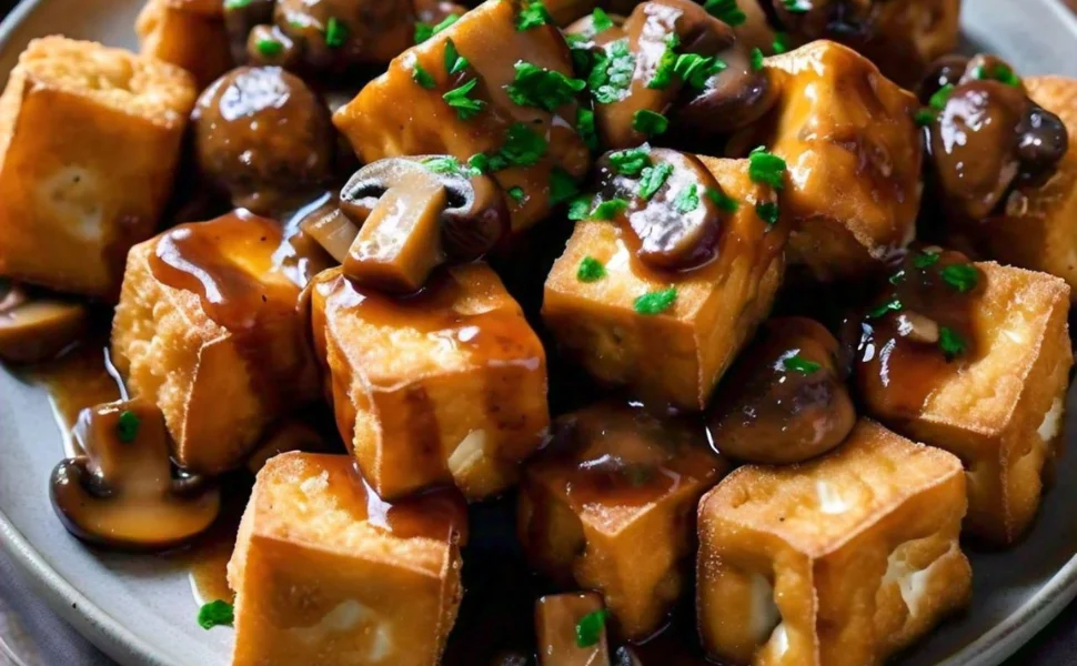 Fried Tofu with Thick Mushroom Sauce